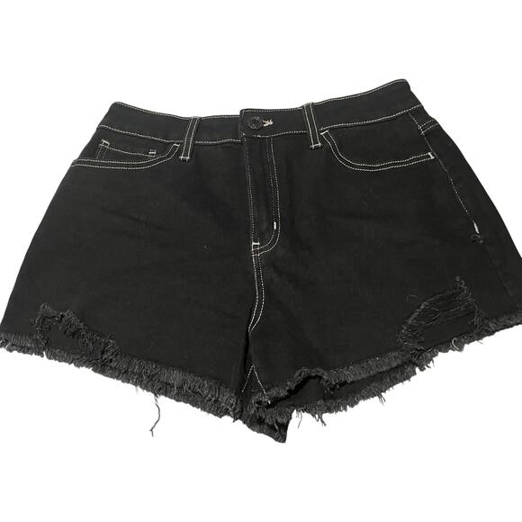 Super High Rise Cutoff Black Destructed Denim Shorts 9 / 29W SO Y2K goth grunge - Picture 1 of 8